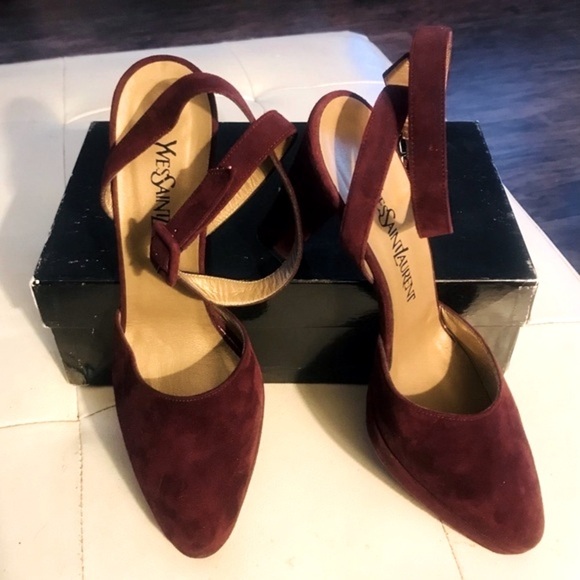 Vintage Yves Saint Laurent YSL Burgundy Suede Heels in Box - Size 7.5 - Picture 3 of 15